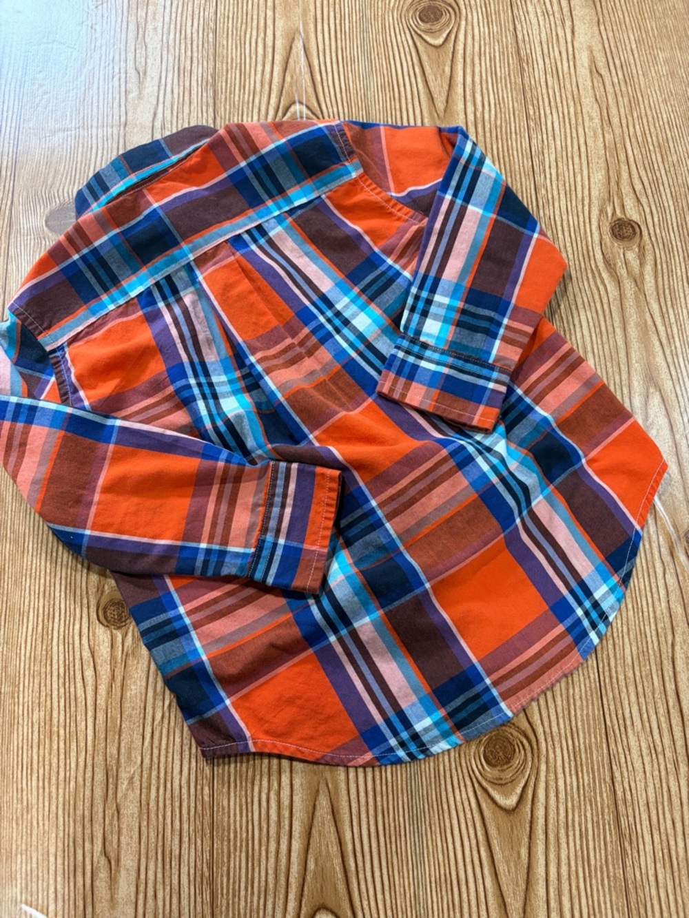4/$20 Children's Orange & Blue Plaid Button-Up Shirt Cuffed Sleeves Cotton Blend - Picture 2 of 5